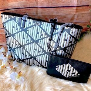 Victoria's Secret Silver and Black Tote Bag with Clear Design
